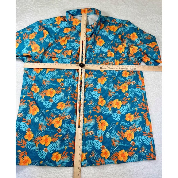 Whataburger Mens Floral Tropical Pearl Snap Shirt Blue size Large Short Sleeve - Picture 3 of 16